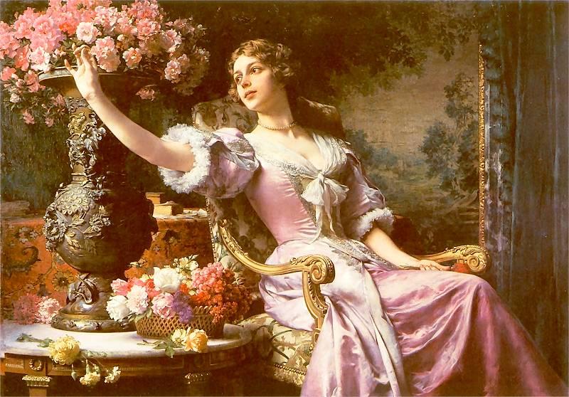 Wladyslaw Czachorski A lady in a lilac dress with flowers France oil painting art